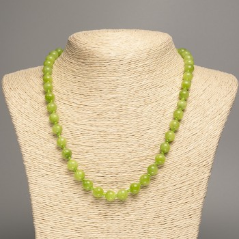 Green 'Onyx' Necklace with Smooth Beads, 8 mm Diameter ±, Length 50 cm ±, Made of White Nephrite (Synthetic Dyed)