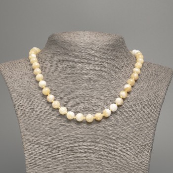 Necklace yellow-white 'Selenite' smooth beads, 8 mm diameter, approx. 50 cm long, made of white nephrite (synthetically dyed)