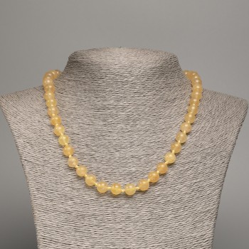 Pale-yellow 'Selenite' Necklace with smooth beads, 6mm diameter, 50 cm length, made of white nephrite (synthetic dyed)