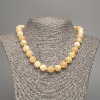 Necklace pale yellow 'Celestite' - smooth beads, 12 mm diameter, 50 cm length, made of synthetic dyed white nephrite