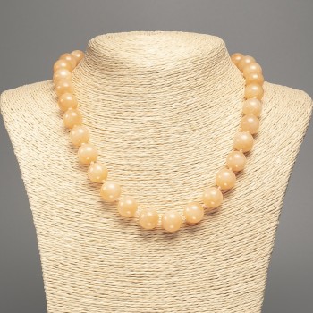 Necklace 'Selenite' with smooth beads, 12 mm diameter, approx. 50 cm long, made of white nephrite (synthetic dyed)
