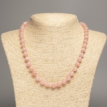 Necklace 'Selenite' Smooth Beads, 8 mm Diameter, 50 cm Length, Made of White Nephrite Stone (synthetically dyed)