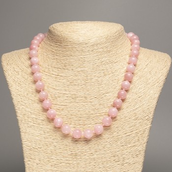 Necklace 'Strawberry Quartz' smooth beads, 10 mm diameter, about 50 cm long, from white jade (synthetic-dyed)