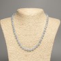 Gray-Blue Aquamarine Necklace with Smooth Beads, 6 mm Diameter, approx. 50 cm long, White Nephrite Base (synthetically dyed)