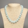 Light blue Aquamarine Necklace with Smooth Beads, 12 mm diameter, 50 cm length, white nephrite (synthetically dyed)