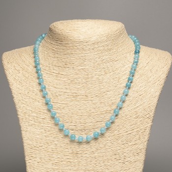 Necklace blue 'Aquamarine' smooth beads, 6mm diameter, 50 cm length, made of white nephrite (synthetically dyed)