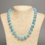 Blue Aquamarine Necklace with Smooth Beads, 12 mm Diameter, 50 cm Length, White Nephrite (Synthetic Dyed)