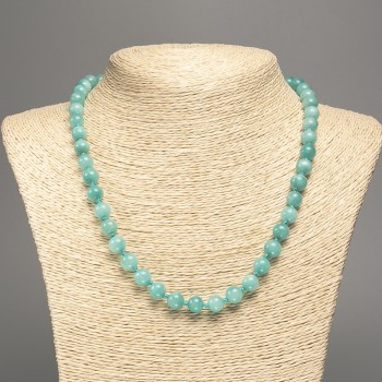 Light-Green Necklace 'Aquamarine' Smooth Beads, 8 mm Diameter ±, 50 cm Length ±, White Nephrite (Synthetic Dyed)