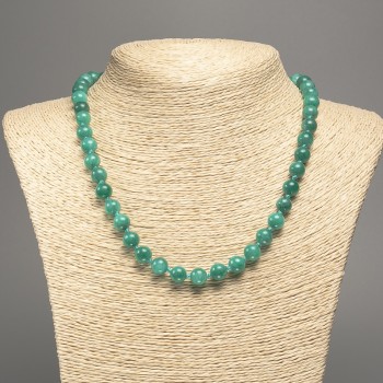 Necklace with green 'Aquamarine' smooth beads, 8 mm diameter, 50 cm length, white nephrite (synthetic dyed)