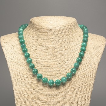 Green 'Aquamarine' Necklace with smooth beads, 10 mm diameter, approx. 50 cm length, made from white nephrite (synthetically dyed)