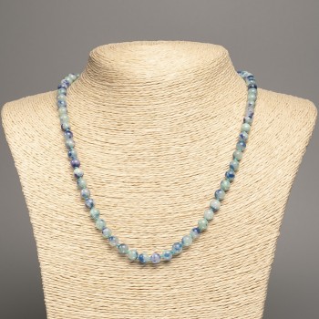 Necklace 'Colors of Summer' bluish-blue smooth beads, 6 mm diameter ±, length 50 cm ±, made from white nephrite (synthetic dyed)