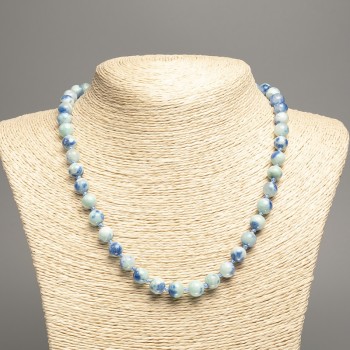 Necklace 'Colors of Summer' blue and sky-blue smooth beads, 8 mm diameter, approx. 50 cm long, made of white nephrite (synthetic dyed)