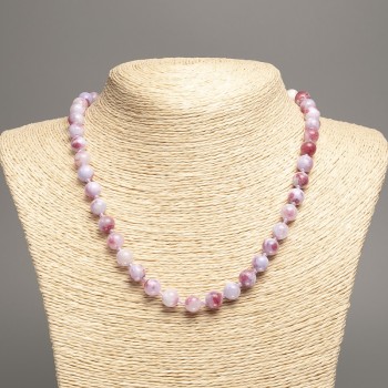 Necklace 'Colors of Summer' white-lilac-rust smooth beads, 8 mm diameter, 50 cm long, made of white nephrite (dyed synthetic)
