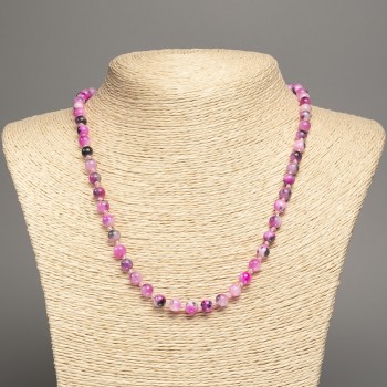 Necklace 'Colors of Summer' white, gray, and magenta smooth beads, 6 mm diameter, approx. 50 cm long, made of white nephrite (synthetically dyed)