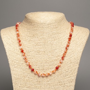 Necklace 'Colors of Summer' with smooth white- and ruddy-toned beads, 6 mm diameter, about 50 cm long, made of white nephrite (synthetic-dyed)