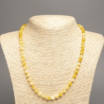 Necklace 'Colors of Summer' with white and mustard smooth beads, 6 mm diameter, approximately 50 cm length, made from white nephrite (synthetic dyed)