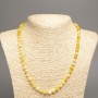 Necklace 'Colors of Summer' with white and mustard smooth beads, 6 mm diameter, approximately 50 cm length, made from white nephrite (synthetic dyed)
