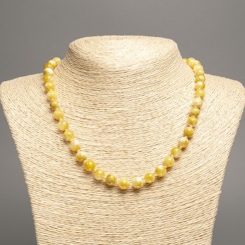 Necklace 'Colors of Summer' white and mustard smooth beads, 8 mm diameter, approx. 50 cm long, made of white nephrite (dyed synthetic)