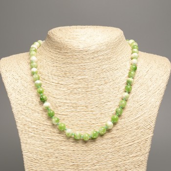 Necklace 'Colors of Summer' white-green smooth beads, 8 mm diameter, approx. 50 cm long, made of white jade (synthetic-dyed)