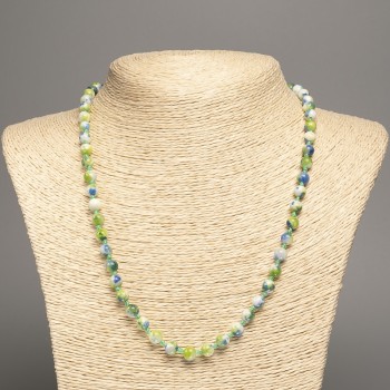 Necklace 'Colors of Summer' with white-blue-green smooth beads, 6 mm diameter, 50 cm length, made of synthetic dyed nephrite