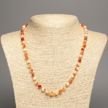 Necklace 'Colors of Summer' with white-copper toned smooth beads, 6mm diameter, 50 cm long, made of white nephrite (synthetic dyed)