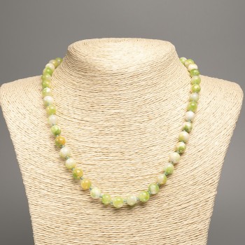 Necklace 'Colors of Summer' white, yellow, and green smooth beads, 8 mm diameter, approx. 50 cm long, made of white nephrite (synthetic-dyed)