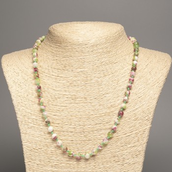 Necklace 'Colors of Summer' with smooth white-pink-green beads, 6 mm diameter, 50 cm length, made of white jade (synthetically dyed)