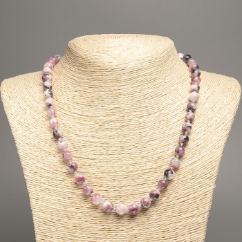 Necklace 'Colors of Summer' white-gray-pink smooth beads, 8 mm diameter, about 50 cm long, made of dyed synthetic white jade