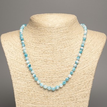 Necklace 'Colors of Summer' white-blue smooth beads, 6 mm diameter, 50 cm long, made of white nephrite (dyed synthetic)