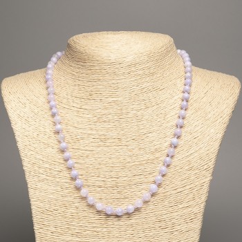 Necklace 'Colors of Summer' lilac smooth beads, 6 mm diameter, 50 cm length, made of white nephrite (synthetic dyed)