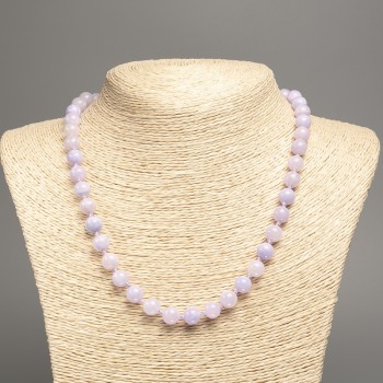 Necklace 'Colors of Summer' Lavender Beads, 8mm Diameter, 50 cm Long, White Nephrite (Synthetic Dyed)