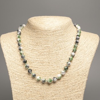 Necklace 'Colors of Summer' with white, green and gray smooth beads, 8 mm diameter, 50 cm length, made of white nephrite (synthetic dyed)