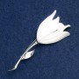 Flower Brooch, White Enamel, Silver Metal 27×72 mm