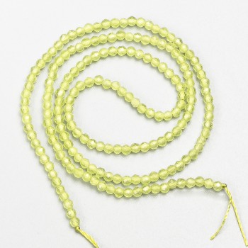 Small synthetic spinel beads, lime yellow, faceted round, 2 mm diameter (±), on a 37 cm strand