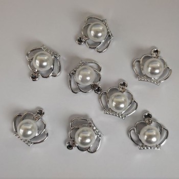 Crown Pendant Fittings 'Silver' with Bead, Diameter 18mm, Length 17m, Diameter 1.5mm, Pack of 7 pcs. (+ -)