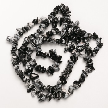 Snowflake Obsidian 'Apache Tears' Beads, natural stone chip on thread, diameter 9x4 mm, length 82 cm