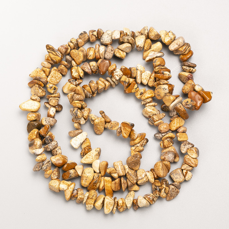 Landscape Jasper Beads, natural stone chips on thread, diameter 9x4 mm +-, length 80 cm +