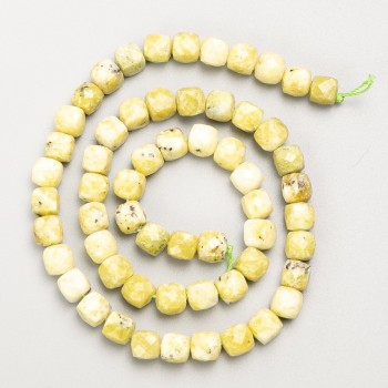 Yellow Jadeite Beads – Faceted Cube, Natural Stone, on a Thread, 6.5 mm Diameter, 39 cm Length