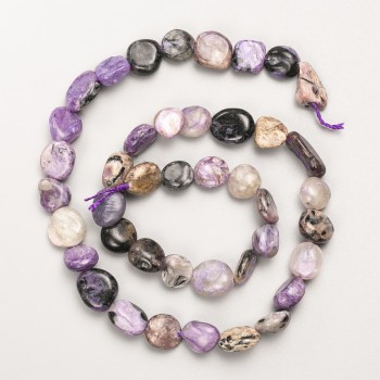Charoite beads, natural stone, faceted, on a thread, diameter 9×10 mm ±, length 39 cm ±