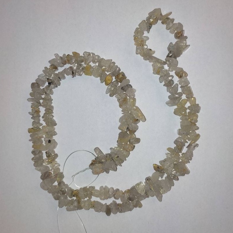 Beads of Hairy Rutile Quartz on Thread, Natural Stone Chip, 8x4 mm, 84 cm Length +