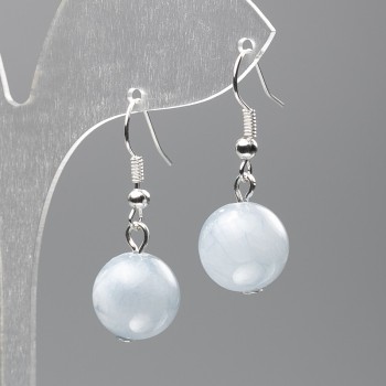 Aquamarine Earrings (Acrylic) Smooth Bead, 12.5 mm Diameter, 3.5 cm Length