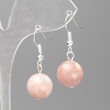 Earrings Strawberry Quartz (artificial acrylic) smooth bead, diameter 12.5mm, length 3.5cm