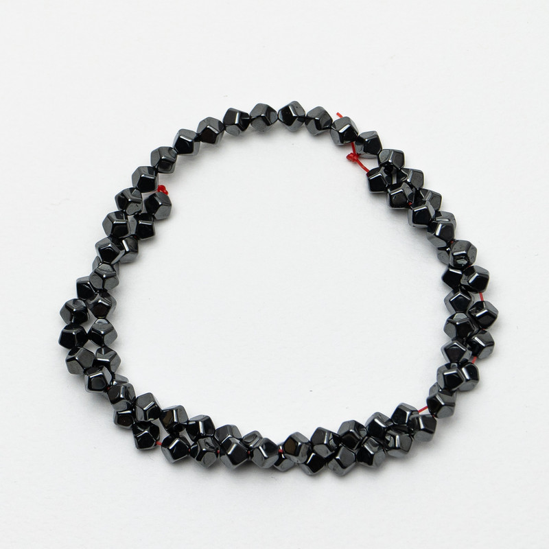 Hematite Beads Polygonal, 6x6 mm diameter, 40 cm length on thread