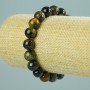 Bracelet of tiger's eye and falcon's eye natural stone, smooth beads, diameter 10(±)mm, length 18cm (stretch)