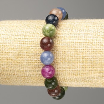 Bracelet with semi-precious stones, smooth beads, 10 mm diameter, 18 cm length (stretch)