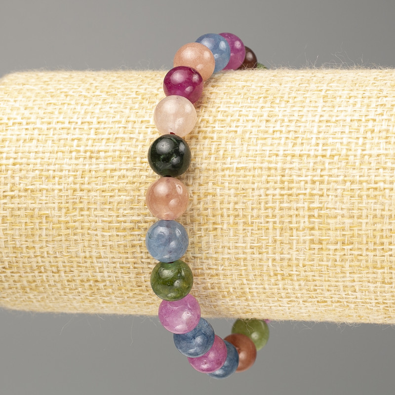 Bracelet with artificial gemstones, smooth beads, 8 mm diameter, 18 cm length (stretch)