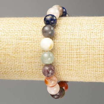 Assorted Natural Stones Bracelet, Smooth Bead, 10 mm Diameter, 18 cm Length (Stretch)