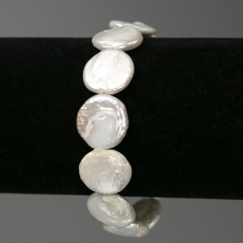 Baroque Pearl Bracelet 'Coin' in 'Gasoline' shade, diameter 15mm+-, length 18cm+- (stretch)