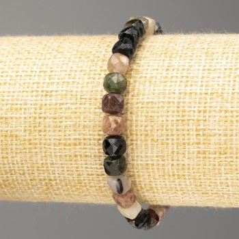 Tourmaline bracelet, natural gemstone, faceted cube 6x6 mm, length 18 cm (stretch)