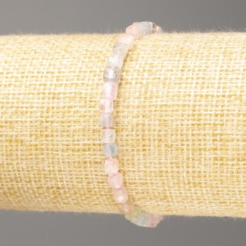 Morganite Bracelet, natural gemstone, faceted cube 4×4 mm, length 18 cm (stretch)